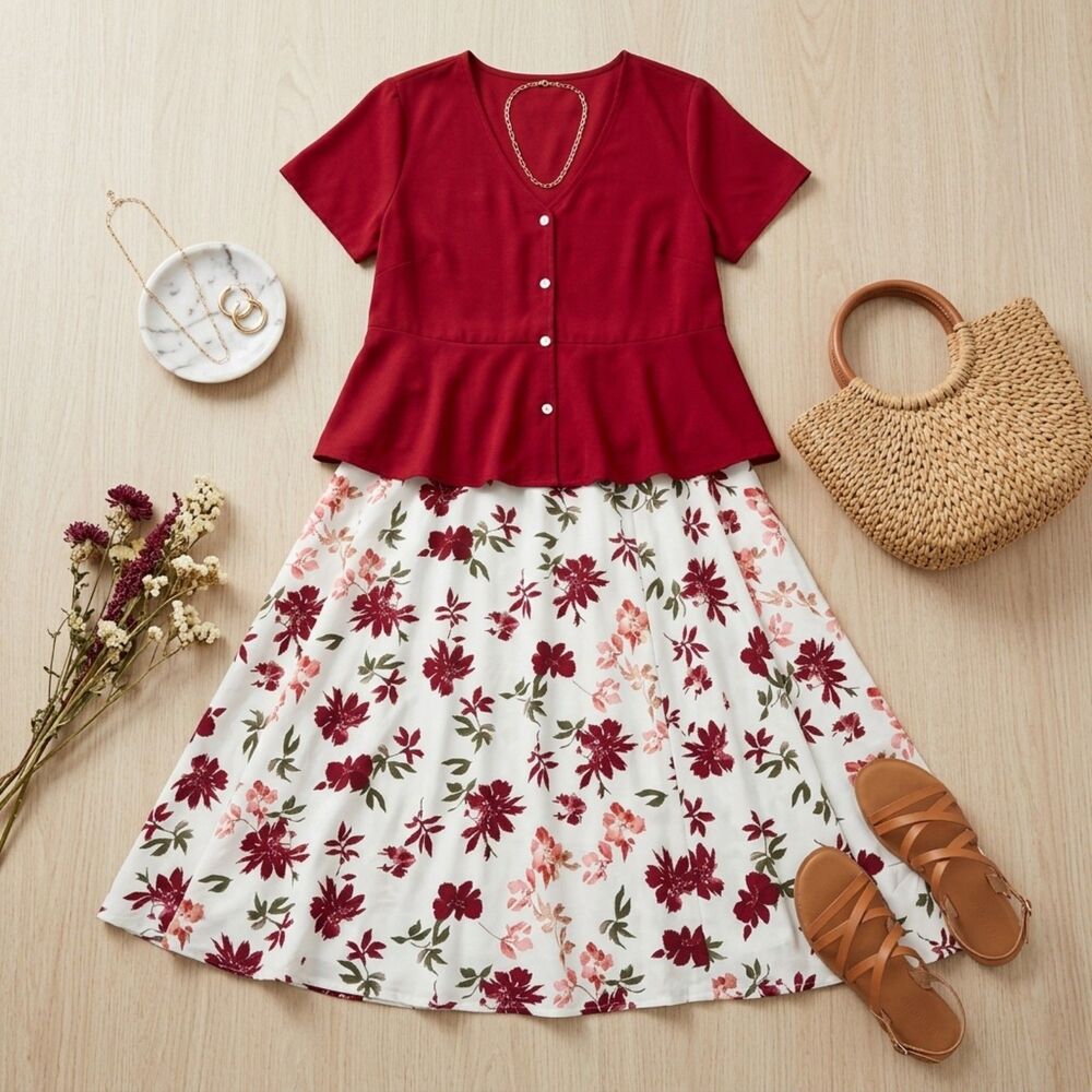Burgundy Top Floral Maxi Skirt Set Old Money Vintage Fall Cottagecore